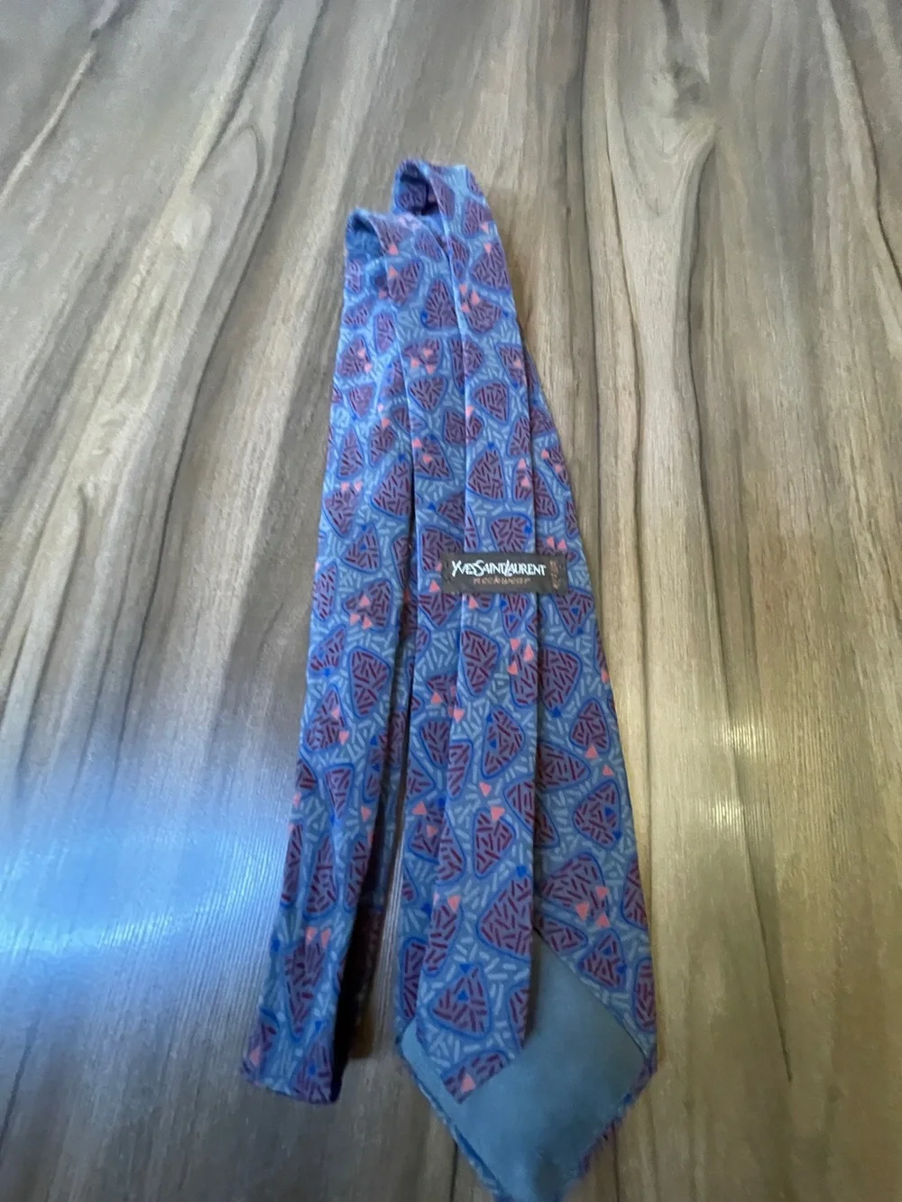 Yves Saint Laurent Blue and Pink Patterned Silk Tie